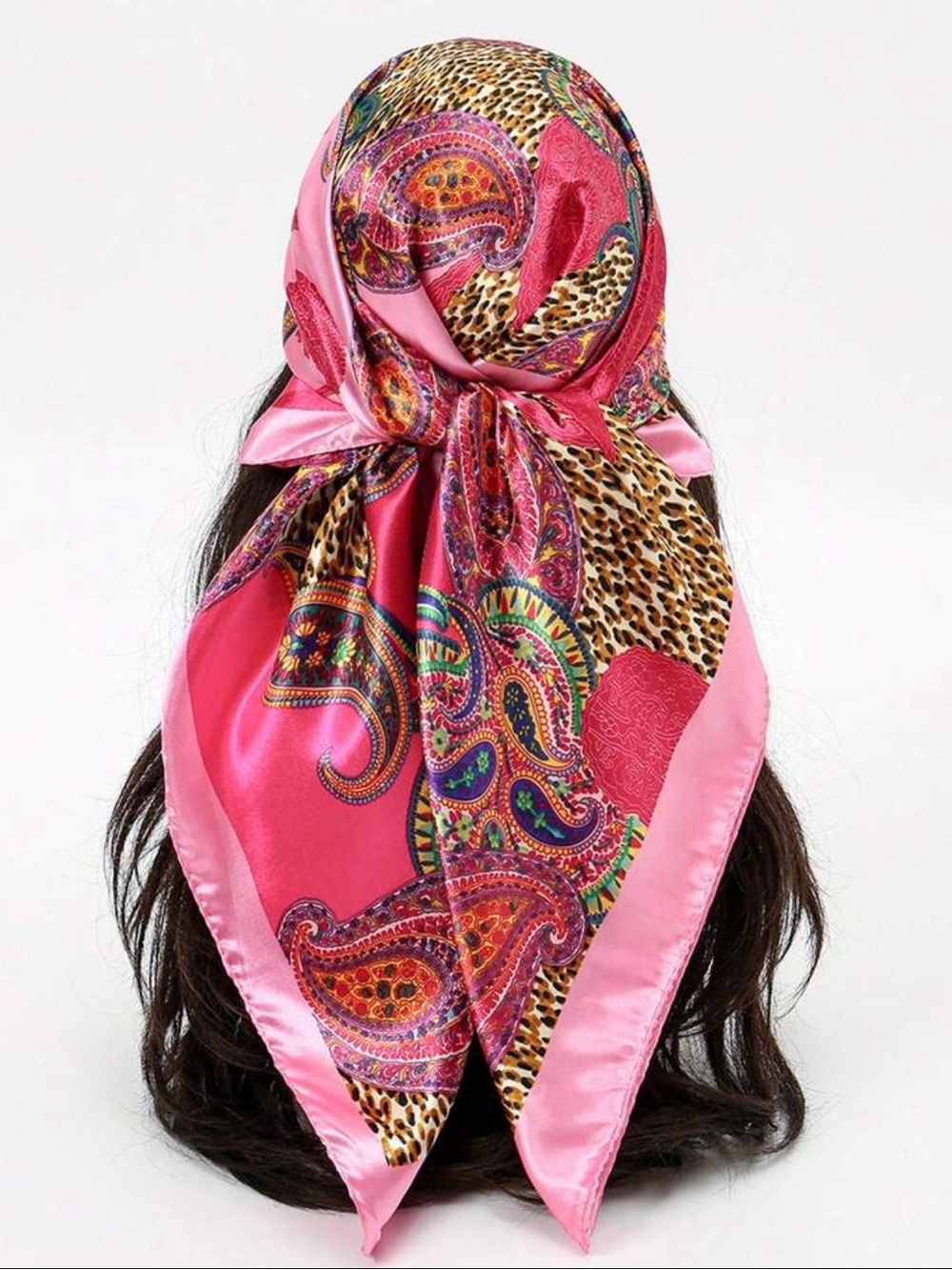Pink Paisley & Leopard Satin Head Scarf